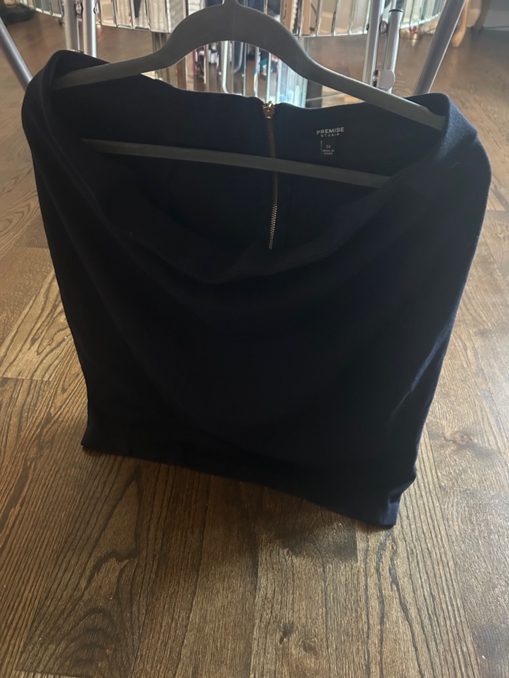 Premise Black Draped Cowl Neck Top with Gold Zipper